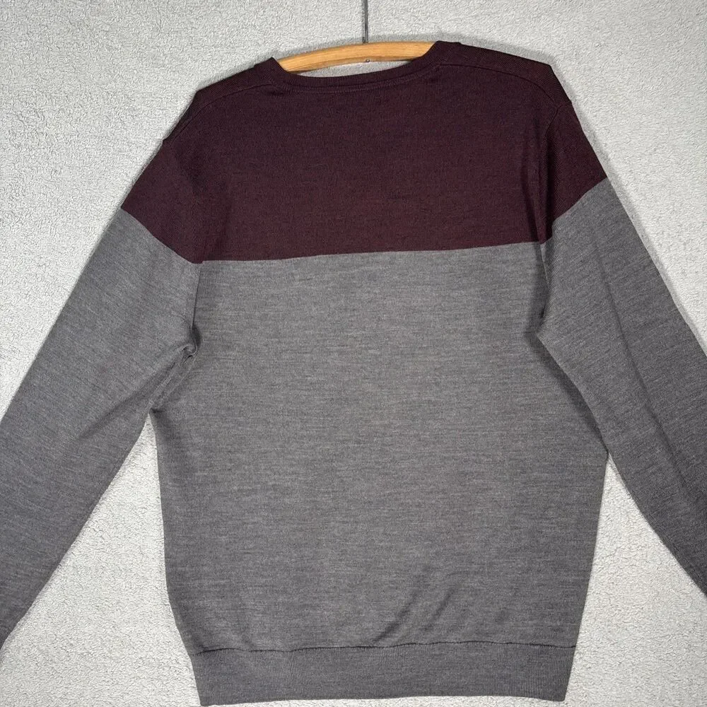 Banana Republic Mens Size XL Merino Wool Long Sleeve‎ V Neck Sweater Grey Preppy